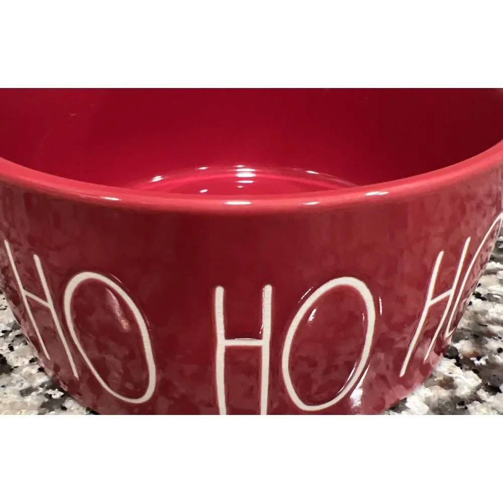 New Rae Dunn Pet Dog‎ Bowl Red HO HO HO Christmas Medium 6